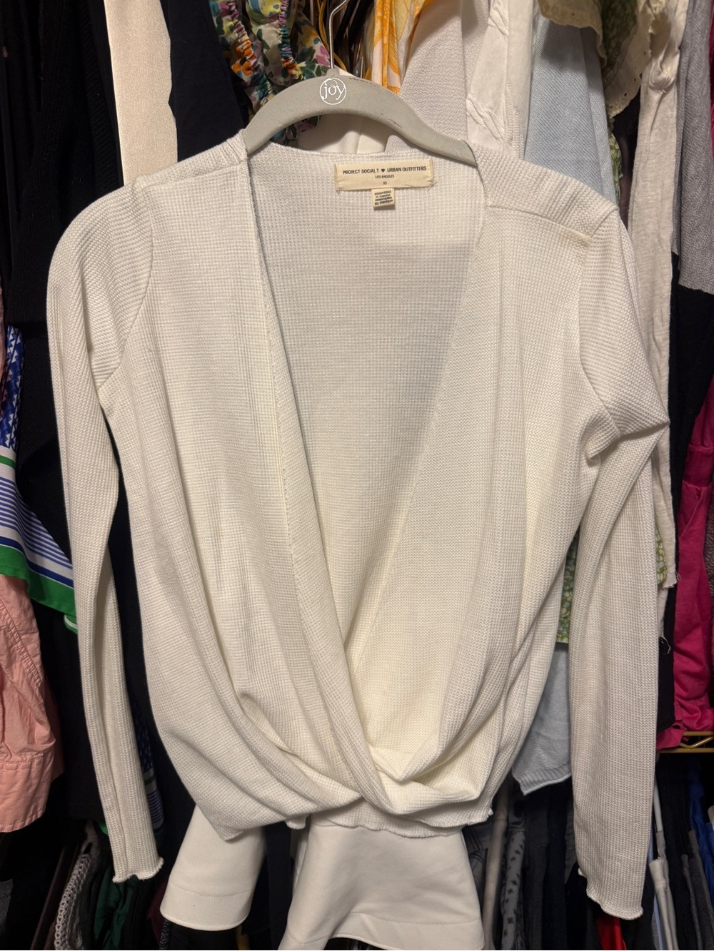 Project Social T Cream Twist-Front Open Cardigan